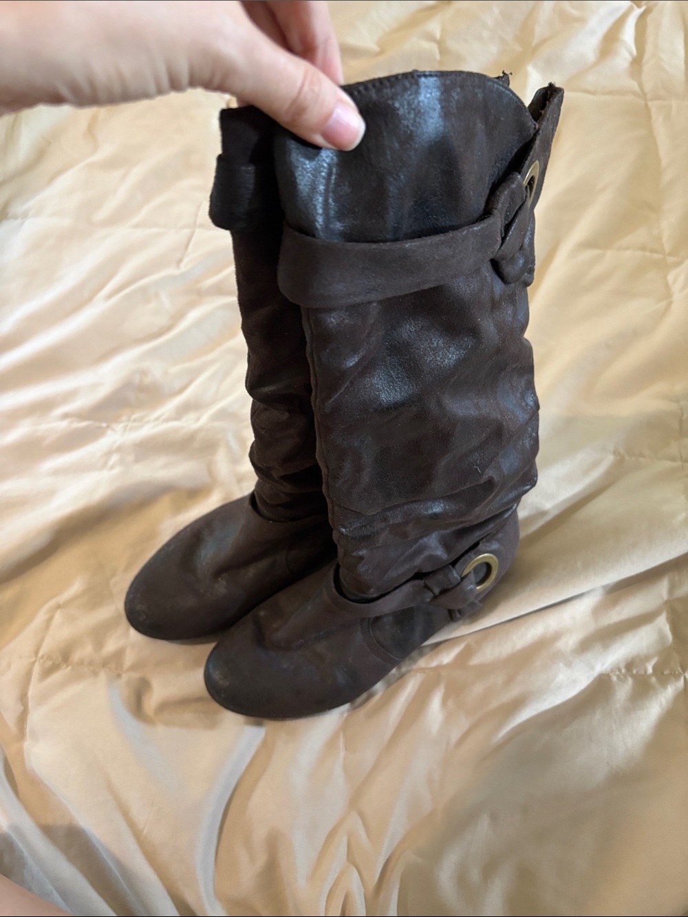 BareTraps Dark Brown Slouch Knee-High Buckle Boots